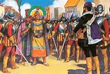 Spanish Conquistador Francisco Pizarro meeting the Inca … stock image ...