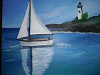 sailboat and lighthouse-acrylic on canvas by Colleen Corson Sailboat ...