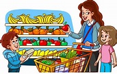 mother and children shopping for groceries cartoon vector 14901174 ...