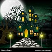 Cartoon of haunted house with full moon background
