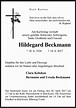 Traueranzeigen von Hildegard Beckmann | noz Trauerportal