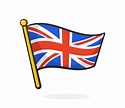 Cartoon illustration of flag of the United Kingdom on flagstaff ...