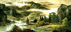 山水風景畫 中國風 國畫 山水背景圖片免費下載