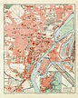 Stettin historischer Stadtplan Karte Lithographie ca. 1908 - Archiv h