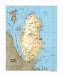 Large detailed political map of Qatar with relief, roads and cities ...
