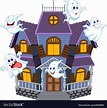 Cartoon scary Halloween house with funny ghosts Vector Image