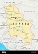 Carte politique de la Serbie avec Belgrade, capitale des frontières ...