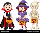 Cartoon kids with halloween costume holding Vector Image