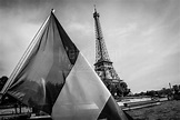 The French Flag and Eiffel Tower black and white Photography