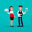 Premium Vector | Waiter and waitress restaurant.