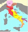 Mapa da península itálica no século IV a. C. com as línguas de maior ...