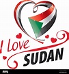 Bandera nacional del Sudán en forma de corazón y la inscripción que amo ...