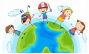 Many children playing around the earth 367863 Vector Art at Vecteezy