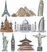 The Modern Seven Wonders of the World. Sketch Pencil. Drawing by Hand ...