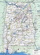 Map of Alabama showing county with cities,road highways,counties,towns