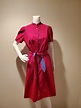 Vintage Leslie Fay Belted Shirt Dress Maroon Blue 10 | #3790380604