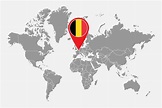 pin mapa con bandera bélgica en mapa mundial.ilustración vectorial ...