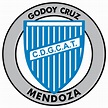 the gody cruz logo is shown in blue and white with black lettering on it
