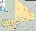 Large physical map of Mali with roads, cities and airports | Mali ...