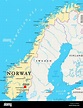 Norwegen Landkarte mit Hauptstadt Oslo, Landesgrenzen, wichtige Städte ...