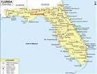 Map of Florida (FL Map) showing the state capital, state boundary ...