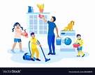 Kids help father in housekeeping flat cartoon Vector Image