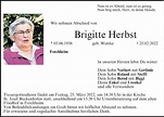 Traueranzeigen von Brigitte Herbst | trauer.nn.de