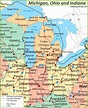 Map of Michigan, Ohio and Indiana - Ontheworldmap.com