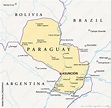Paraguay political map with capital Asuncion, national borders, most ...