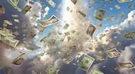 Una imagen de dinero cayendo del cielo. | Foto Premium