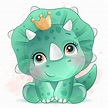 Cute little dinosaur with watercolor illustration 2063629 Vector Art at ...