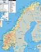 Large detailed physical map of Norway with all roads, cities and ...