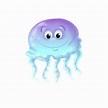 Cute happy jellyfish cartoon character sea animal vector illustration ...