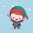 Lovely cute kawaii chibi. elf rejoices under the snow. Merry christmas ...