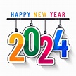 Colorful Happy New Year 2024 In Hanging Style, 2024 Clipart, Happy New ...