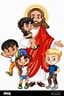 Jesús con un personaje de dibujos animados de grupo de niños Imagen ...