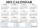 Year 2022 Calendar Templates | 123Calendars.com