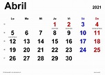Calendario abril 2021 en Word, Excel y PDF - Calendarpedia