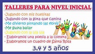 TALLERES PARA TRABAJAR CON NIÑOS DE 3,4 Y 5 AÑOS DE NIVEL INICIAL- MES ...