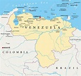 Venezuela Mapa Político con la capital, Caracas, con las fronteras nacionales, las ciudades más ...