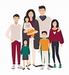 Premium Vector | Large family portrait. asian mother, father and five ...