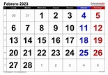 Calendario febrero 2023 en Word, Excel y PDF - Calendarpedia