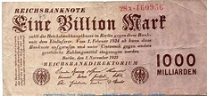 Inflation Deutschland 1923 Reichsbanknote, 1 Billion Mark Schein in gbr ...