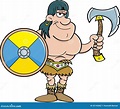 Cartoon Barbarian with a Shield and an Axe. Stock Vector - Illustration ...
