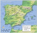 Geographical map of Spain: topography and physical features of Spain