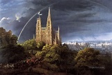 Karl Friedrich Schinkel Medieval City on a River Painting in Oil for Sale