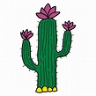 Cute dibujos animados doodle cactus lineal con flores en el desierto ...