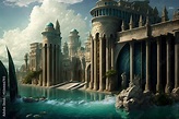 The lost city of Atlantis, ancient city, beautiful architecture of a ...