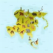 Mapa da ásia com animais diferentes. banner de desenho animado para ...