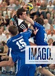 Florian Kehrmann (Deutschland, Mitte) im Duell Handball Länderspiel ...